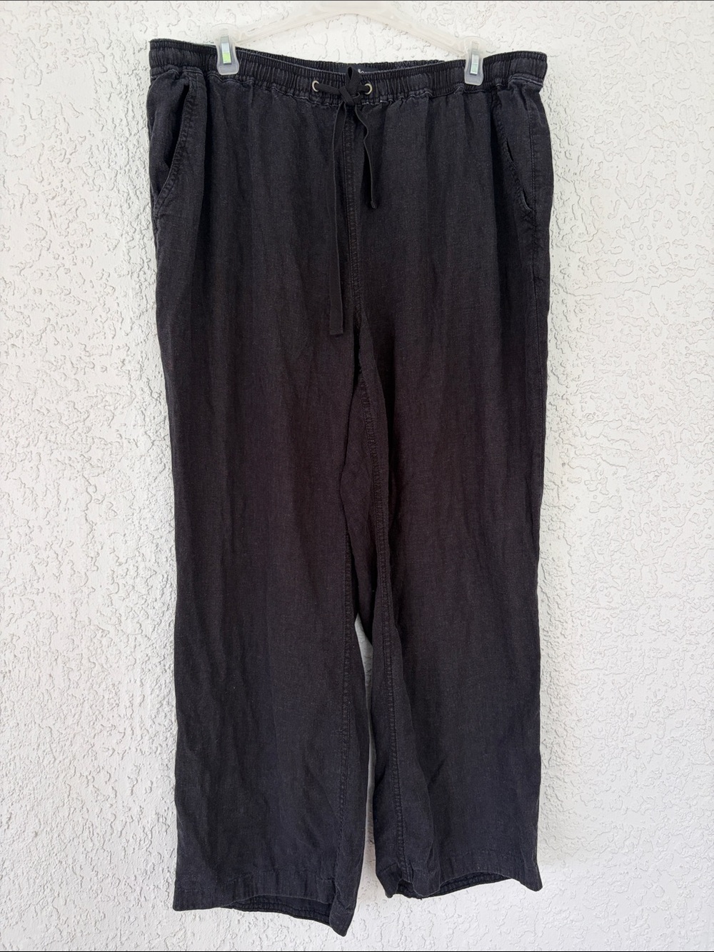 ellos Black Drawstring linen blend wide leg pants size 18
